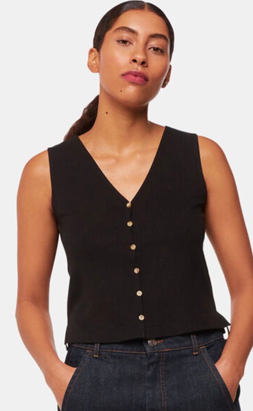 Whistles Blouse Black Button Front Rib Sleeveless Tank size XS